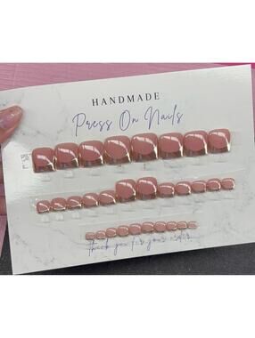 Toe press on nails chrome french tips nude handmade custom